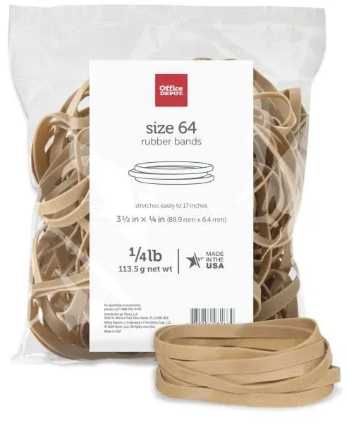 Rubber Bands, #64, 3-1/2" x 1/4", Crepe, 1/4 Lb. Bag