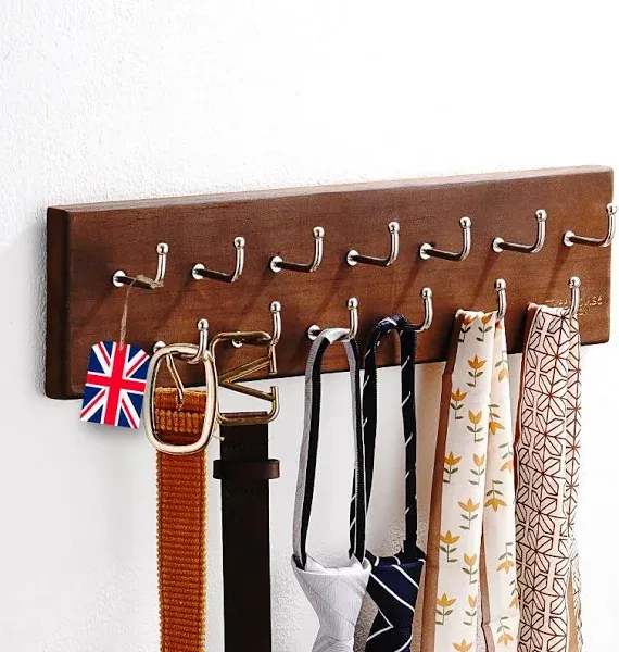 Treehouse London Treehouse Belt Organizer Rack, Holds Over 28 Large Belts, Sturdy Metal & Solid Wood Storage Holder for Closet, Versatile, Wall Mounted Belt & Tie