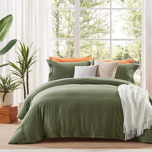 NexHome Sage Green Duvet Cover Sets King Size 3 Piece Double Brushed Microfiber King Duvet Cover with Button Closure & Corner Tie 1 Breathable and Soft Duvet Cover 104x90 inches + 2 Pillow Shams