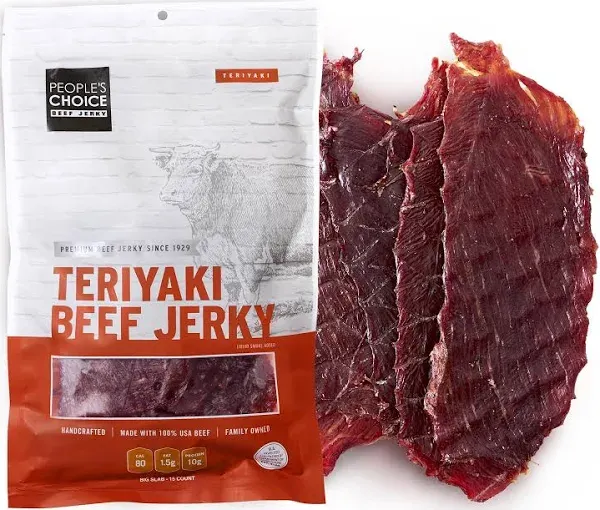 People's Choice Beef Jerky - Classic - Teriyaki - Big Slab - Whole Muscle Premium Cuts - Bulk Jerky Package - Thin Sheets - Low Sodium Low Salt High Protein Meat Snack - 15 Slabs, 1 Bag