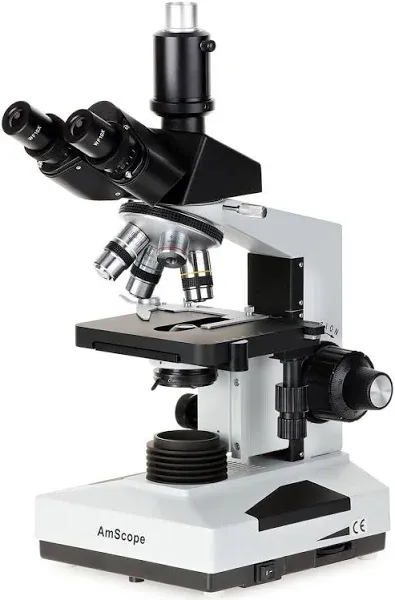 AmScope T490B Compound Trinocular Microscope, 40X-2000X Magnification, Halogen Light, Abbe Condenser, 2-Layer Mechanical Stage, High-Resolution Optics, Awarded No. 6 Among The Top 10 Microscopes 2016