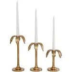 Set of 3 Aluminum Palm Tree Taper Candle Holders Gold