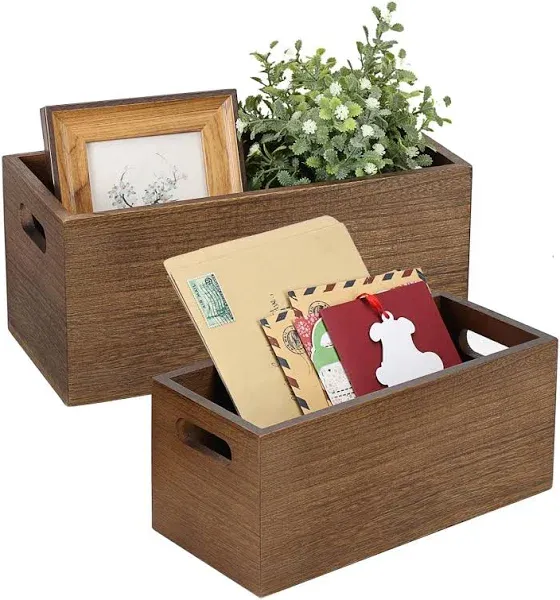 Wood Desktop Mail Organizer Storage Box Office Desk Letters, Postcard, Bills, Mail, Notes Holder, Nesting Set of 2 Small Wooden Boxes with Handles