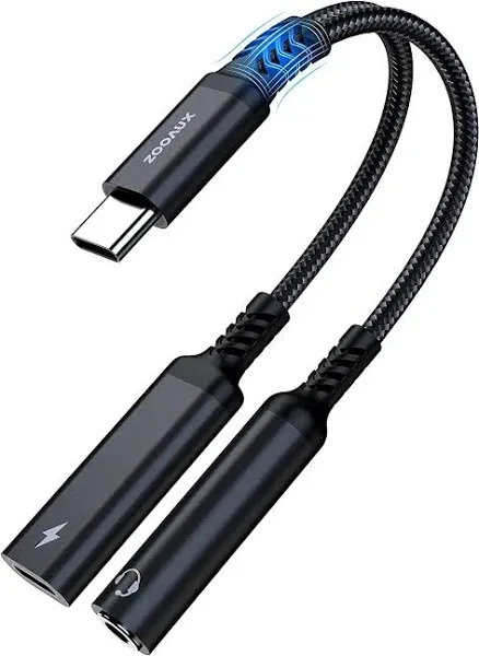 ZOOAUX USB C to 3.5mm Headphone and Charger Adapter,2 in 1 USB C to Aux Audio Ja