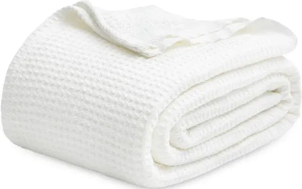 Bedsure 100% Cotton Blankets Queen Size for Bed - 405GSM Waffle Weave Blankets