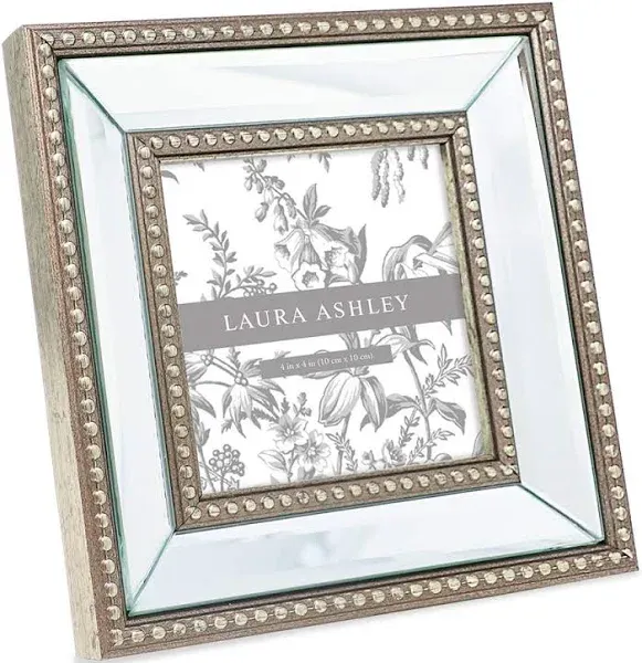 Laura Ashley 4x6 Gold Mirror Bead Picture Frame, Classic Mirrored Frame with Beaded Border, Wall-Mountable, Made for Tabletop Display, Photo Gallery and Wall Art, (4x6, Gold)