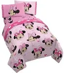 Jay Franco Disney Minnie Mouse Hearts N Love 5 Piece Full Size Bed Set - Includes Reversible Comforter & Sheet Set - Super Soft Fade Resistant