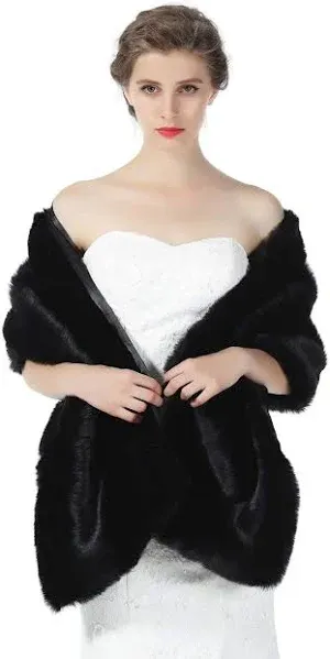 FAUX Fur Shawl Wrap Women’s Bridal Winter Wedding Party, Black