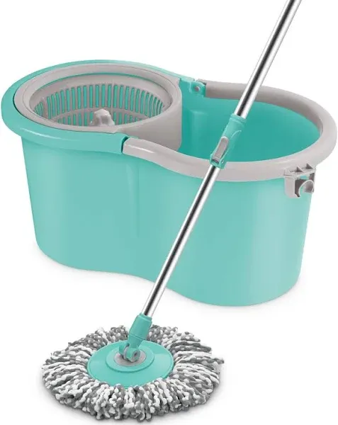 Spotzero by Milton Spin mop and Bucket with Wringer, Extendable Handle 360 Spin mops for Floor Cleaning, 1 Microfiber Refills, Aqua Green, Ace Spin Mop