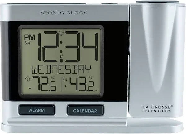 La Crosse Silver Atomic Projection Alarm Clock with Temp,