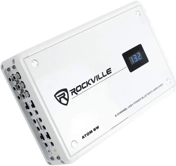 Rockville ATOM 8W 3500W 8-Channel Marine/Boat Amplifier with Bluetooth, White, IPX6, Class D, Includes Remote, Advanced DSP, Compact Design - Perfect for Boats, Marine Sound Systems