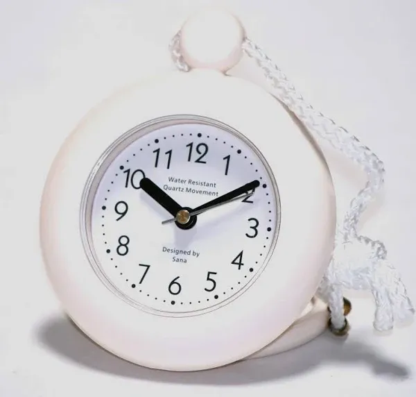 Our White Bathroom Shower Rope Clock with a Clear Easy to Read Clock face is Water-Resistant and Engineered with a Superior Quartz Movement and Turning Second Hand for Accurate timekeeping