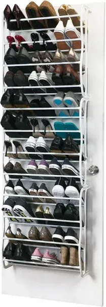 Simplify 36 Pair Adjustable Over The Door Shoe Rack - White