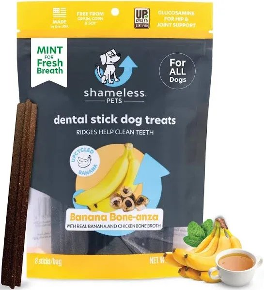 Shameless Pets Banana Bone-anza Dental Sticks Dog Treats