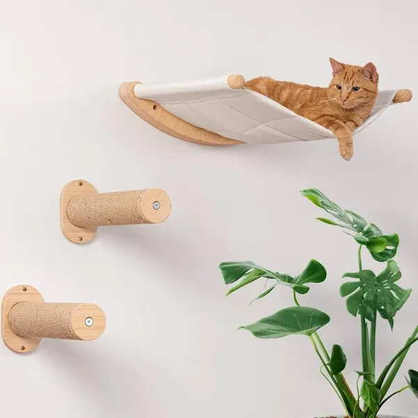 7 Ruby Road Cat Hammock Wall Mounted Cat Shelf with Two Steps - Cat Wall Shelves and Perches for Sleeping, Playing, Climbing, and Lounging - Modern Cat Bed & Furniture for Large Cats or Kitty