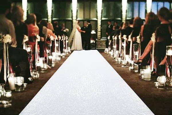 White Aisle Runner for Wedding Ceremony 4FTx15FT Sequin Aisle Runner Floor Ca...