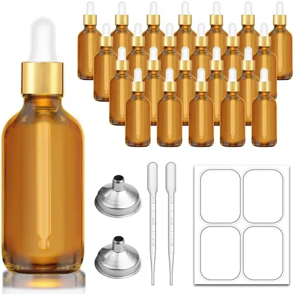 2 oz Dropper Bottle Amber Glass Eye Dropper Bottles with Golden Top Cap for E...