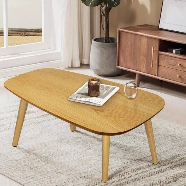 Wood Folding Coffee Table Space Saving Side Table (Oak)