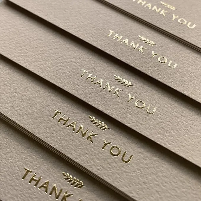 RUN2PRINT (36 Pack) Thank You Cards With Envelopes & Gift of 36 Foiled Stickers - Elegant Emboss Rose Gold Foil Pressed Blank Notes Wedding All Occasion Cards (Beige)