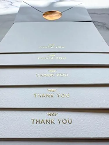 RUN2PRINT (36 Pack) Thank You Cards With Envelopes & Gift of 36 Foiled Stickers - Elegant Emboss Rose Gold Foil Pressed Blank Notes Wedding All Occasion Cards (White)