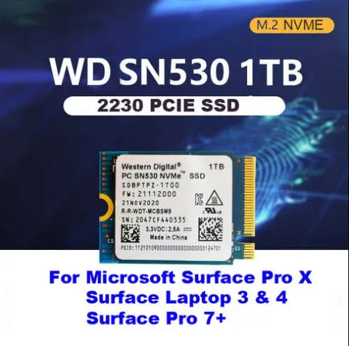 NEW 2230 SSD 1TB NVMe PCIe for Microsoft Surface Pro X 7+ 8 Surface Laptop 3 &amp; 4