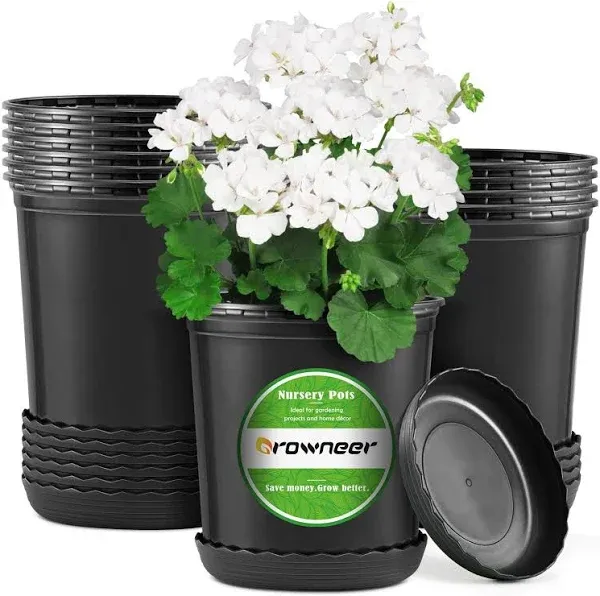 GROWNEER 24 Set 6" 1 Gallon for Plants Flexible Nursery Pot with Drainage Hole and 15 Pcs Plant Labels