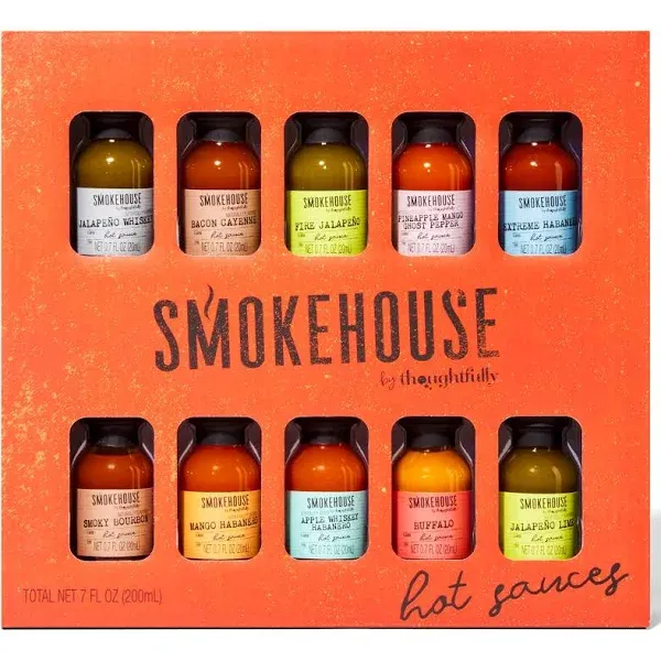 Smokehouse by Thoughtfully, Hot Sauce Gift Set, Variety of Natural Flavors, Set of 10 - One Size