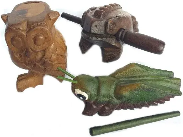 Wooden Guiro Rasp Instruments - Frog, Cricket and Owl Set 3, Musical Percussion  | eBay