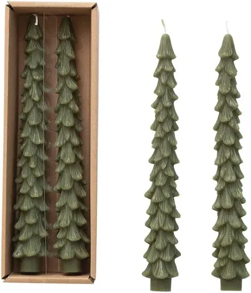 Creative Co-Op Unscented Tree Shaped Taper Candles, Green, Set of 2