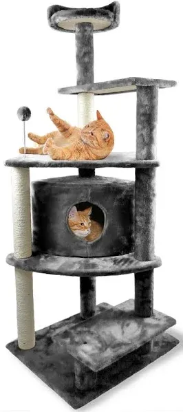 Furhaven 59.8" Tall Cat Tree for Indoor Cats, Ft. Sisal Scratching Posts, Condo, & Toys - Tiger Tough Platform House Interactive Playground Tower - Gray, One Size