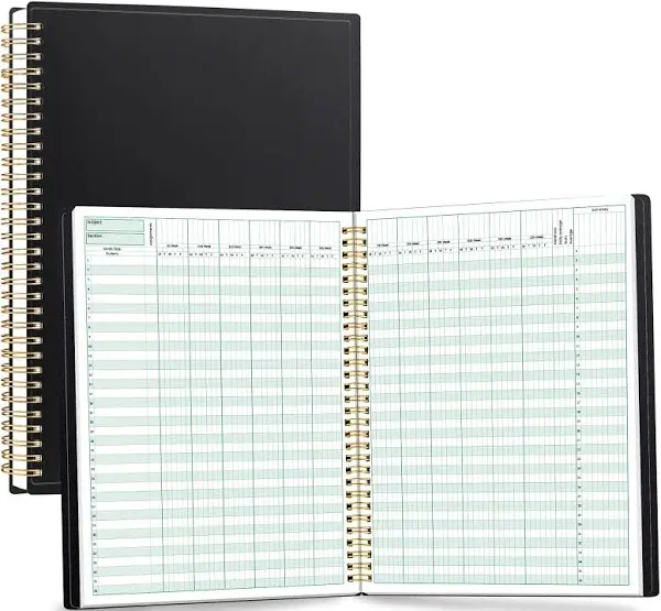 SUNEE Teacher Class Record Book for 11-12 weeks, 36 Names, 8.5x11 Inch, 102 Pages(51 Sheets), 100gsm Thick Paper, Larger Grade Recording for up to 36 Students with Water-Resistant Plastic Cover, BLUE