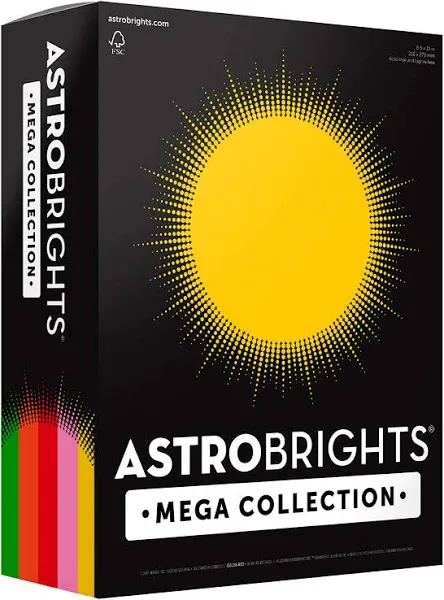 Astrobrights Mega Collection, Colored Cardstock, Retro&#034; 5-Color 1 Ream, Retro 