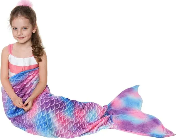 Catalonia Kids Mermaid Tail Blanket, Super Soft Plush Flannel Sleeping Snuggle