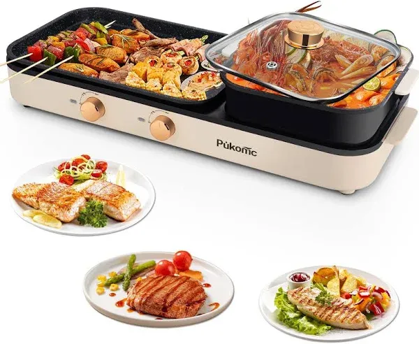 Hot Pot with Grill, Korean BBQ Grill 2 in 1 Hotpot Pot Electric, 1500W Non-Stick Cooking Removable Plate, Temperature Control for Indoor Grill for Korean BBQ, Hot Pot and Soup