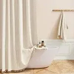 Extra Long Shower Curtain, 72x96 Long Striped Boho Chic Linen Fabric Heavy Duty 