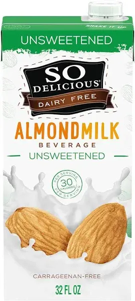 So Delicious Dairy Free Almond Milk Beverage -Unsweetened - Case of 6 - 32 fl oz