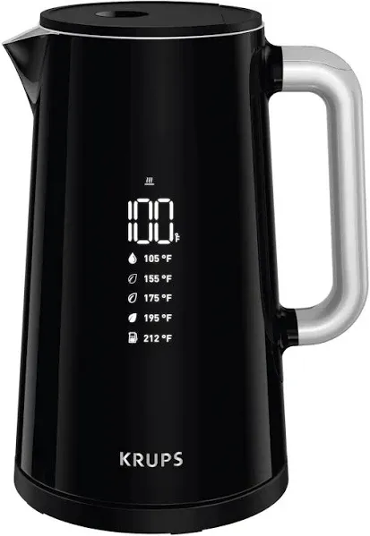 Krups Smart Temp Plastic and Stainless Steel Electric Kettle 1.7L Cordless Black