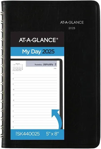 2025 Appointment Book Planner, Daily, 5&#034; x 8&#034;, Small, Hourly, DayMinder, Blac...