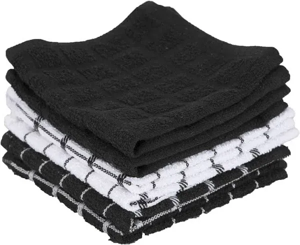 Terry Check Dish Cloth Set: Highly Absorbent &amp; Super Soft - 100% Cotton, Dura...