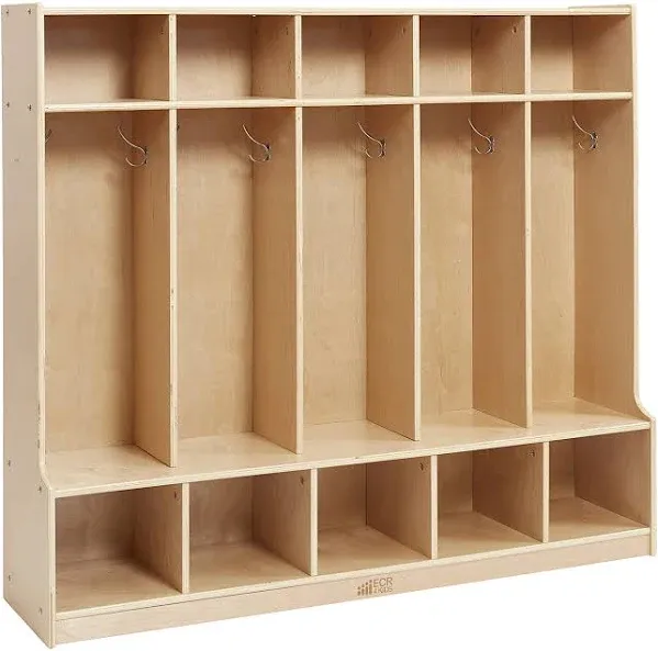 ECR4Kids 5-Section Coat Locker with Bench, Classroom Furniture, Natural