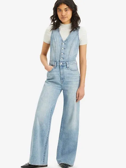 Levi's Denim Vest Wide Leg Jumpsuit Women's