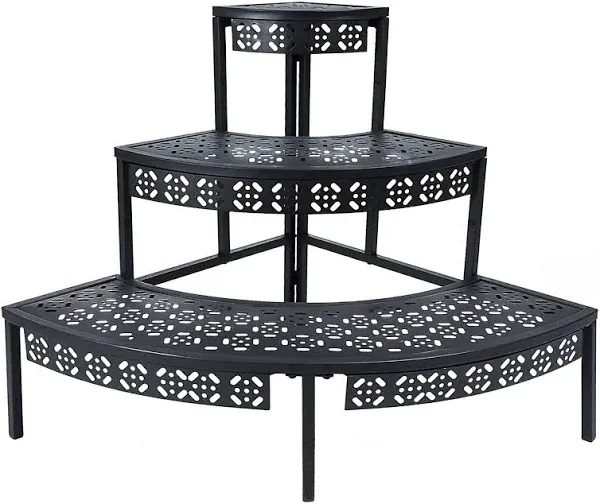 3-Tier Metal Plant Stand Indoor (Quarter Round) Black