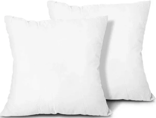 EDOW Throw Pillow Inserts, Set of 2 Lightweight Down Alternative Polyester Pillow, Couch Cushion, Sham Stuffer, Machine Washable. (White, 16x16)