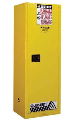 JUSTRITE Sure-Grip® EX Slimline Flammable Safety Cabinet, 22 gallon, 1 manual close doors, Yellow - 892200