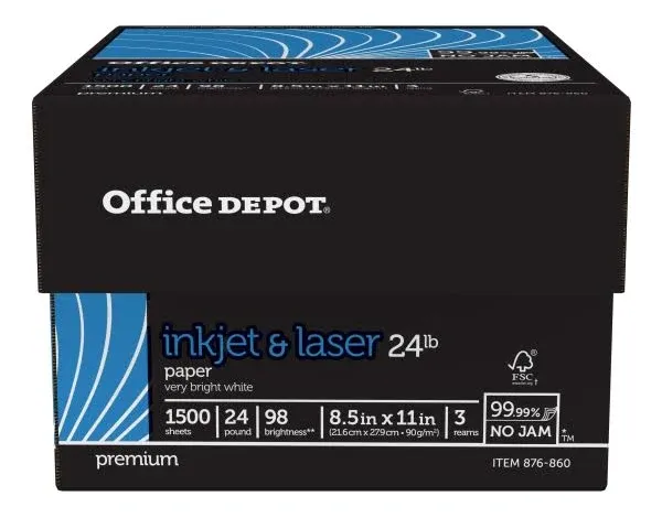 Office Depot Inkjet or Laser Paper White Letter Size 500 Sheets Per Ream