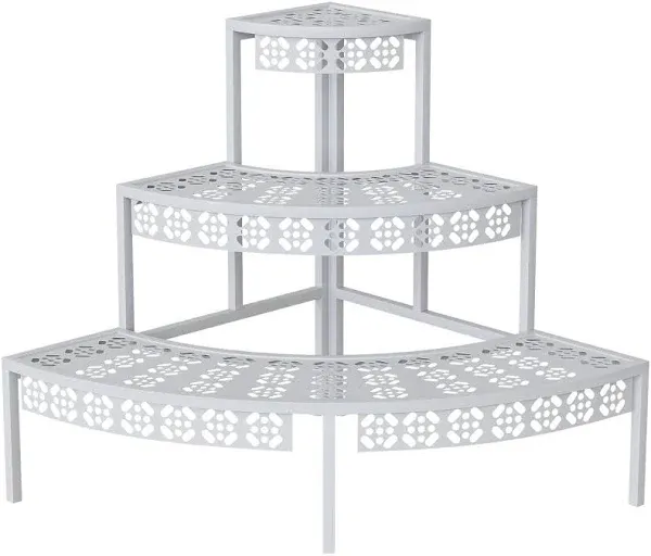 3 Tier Plant Stand Semi-Circular Flower Pot Organizer White 1/4 round step rack