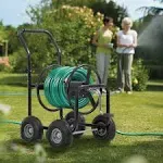 Ministry of Warehouse 300ft Water Hose Reel Cart w/Basket, Green Heavy Duty Outdoor Garden Steel