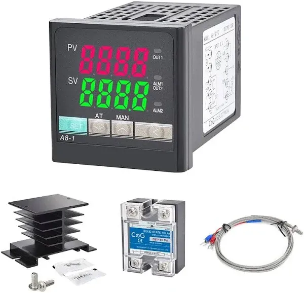 PID Temperature Controller Kit, CGELE Voltage AC 100~240V Comes with SSR 40DA Solid State Relay, K Type Thermocouple Sensor, and Black Heat Sink