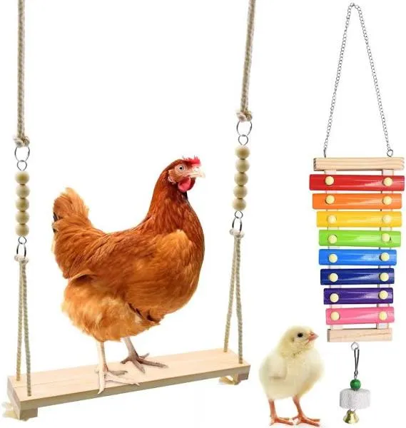 Chicken Swing Toys and Chicken Toys Xylophone, 2pcs Chicken Toys for Poultry Run Rooster Hens Chicks Pet Parrots Macaw Entertainment Stress Relief for Birds