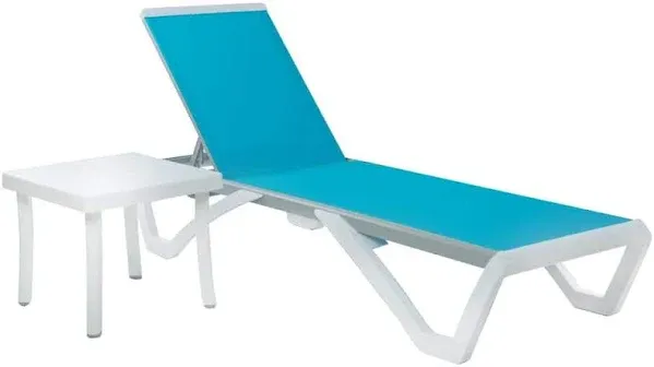 Kozyard Patio Chaise Lounge Chair - Full Flat Alumium & Resin Legs, Outdoor Reclining Adjustable Chair for Sunbathing, Beach, Patio, Lounge Set or Patio Table(Aqua Textilence W/O Table)